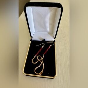 Gold Chain Drop Earrings Red Beads | Dangle Earrings | Velvet Box | Gift Ready